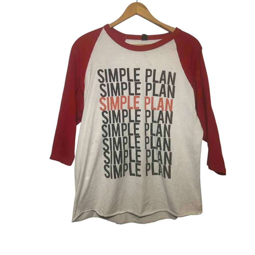 Simple Plan White Red And Black Baseball Style Emo Band Tour T-Shirt Size Medium